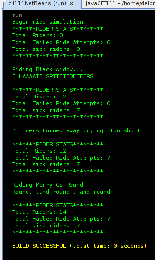 Sample program output for kennywood class.