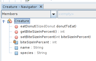 Class members and methods declared in the Navigator window of NetBeans